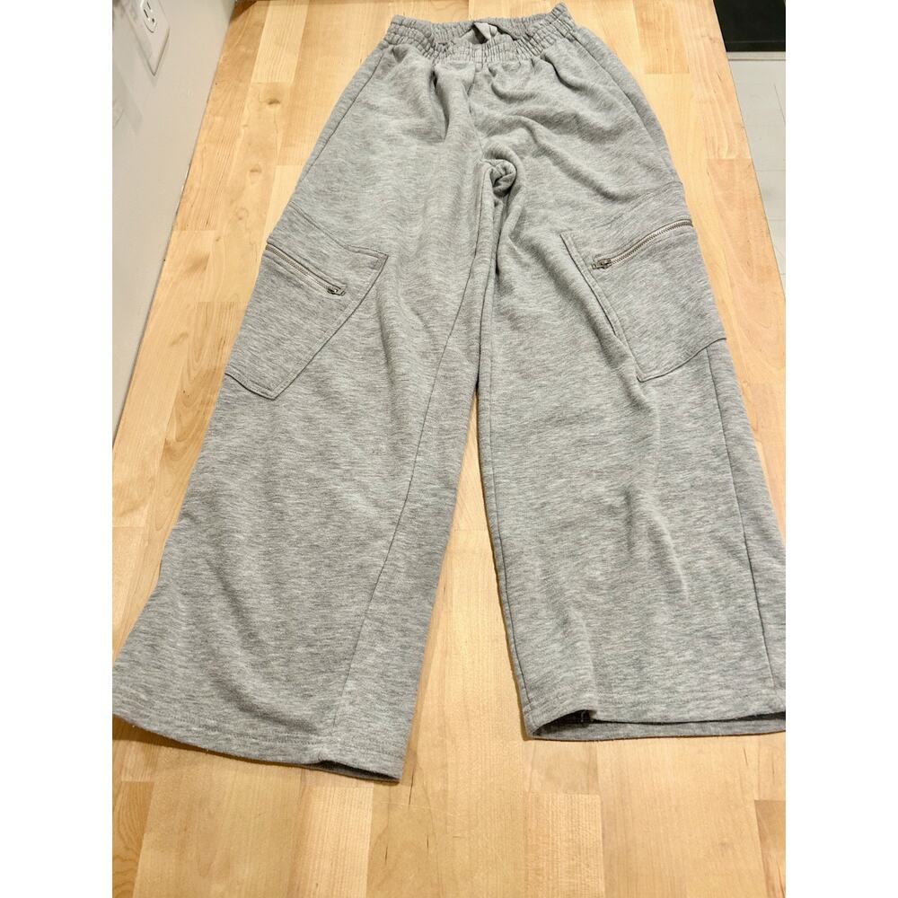 Zara Kids Wide Leg Cargo Sweatpants Size 11-12 152 Grey Zip Pockets